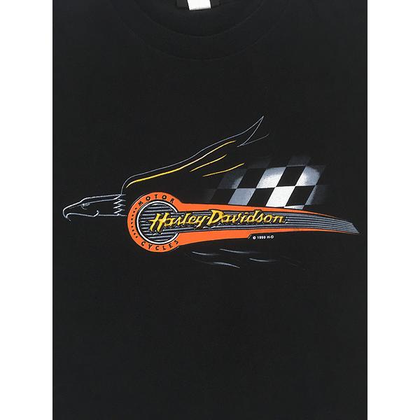 古着 90s USA製 HARLEY DAVIDSON イーグル チェッカー フラッグ ロゴ T