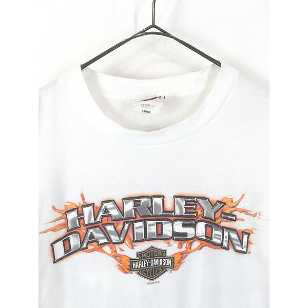 古着 00s USA製 HARLEY DAVIDSON ファイヤー バー&シールド 長袖 T