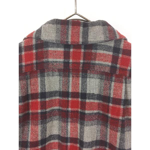 古着 70s USA製 Pendleton ブラック × グレー レッド チェック 開襟