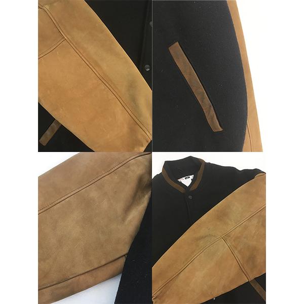 古着 90s Canada製 「ESPN」 テレビ 放送局 本革 レザー袖 メルトン