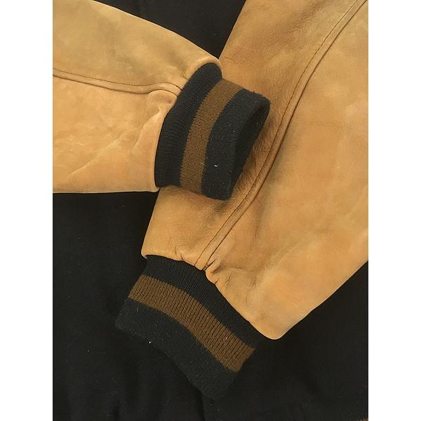 古着 90s 製 「ESPN」 テレビ 放送局 本革 レザー袖 メルトン ウール スタジアム ジャケット スタジャン XL 古着 90s Canada製 「ESPN」 テレビ 放送局 本革 レザー袖 メルトン