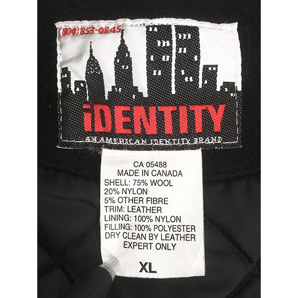 古着 90s Canada製 「ESPN」 テレビ 放送局 本革 レザー袖 メルトン