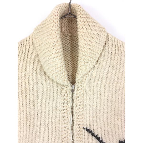 古着 70s 野鳥 犬 ハンティング 総柄 ショールカラー ローゲージ ウール ニット カウチン カーディガン ジャケット XL位 古着 70s 野鳥 犬 ハンティング 総柄 ショールカラー ローゲージ