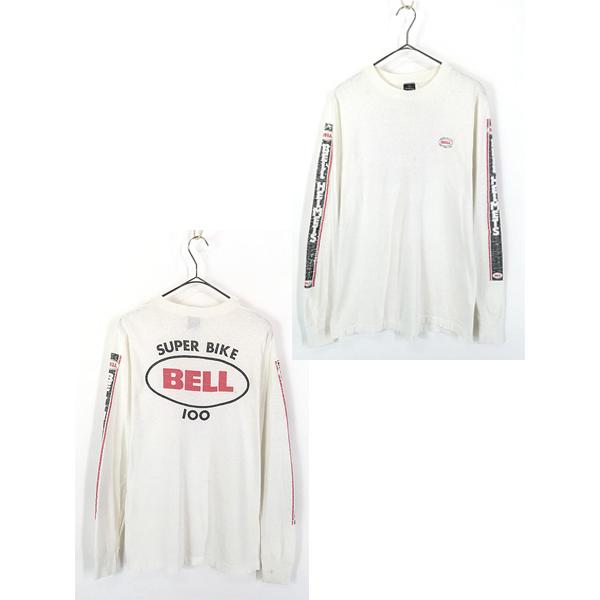 古着 70s USA製 BELL HELMETS 「BELL」 袖ライン 長袖 Tシャツ ロンT M