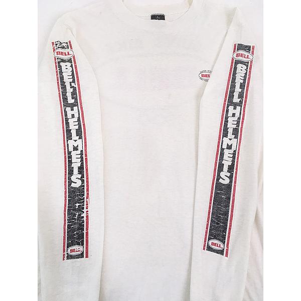 古着 70s USA製 BELL HELMETS 「BELL」 袖ライン 長袖 Tシャツ ロンT M