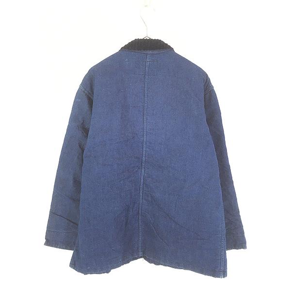 古着 70s TROY ボーダー ブランケット ライナー 濃紺 デニム ワーク