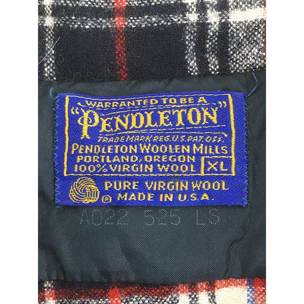 古着 70s USA製 Pendleton ホワイト×レッド×ネイビー チェック 開襟