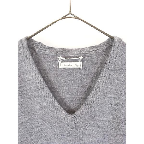 古着 80s USA製 Christian Dior ワンポイント Vネック アクリル ニット