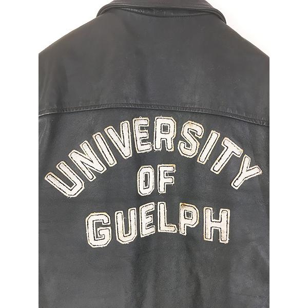 古着 90s Canada製 「UNIVERSITY OF GUELPH」 パデッド 本革 オール