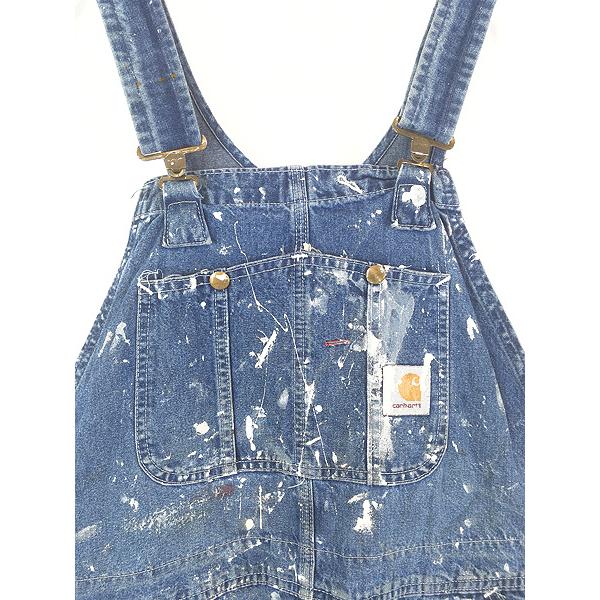 古着 Carhartt DST ペンキ デニム ワーク オーバーオール W42 L31