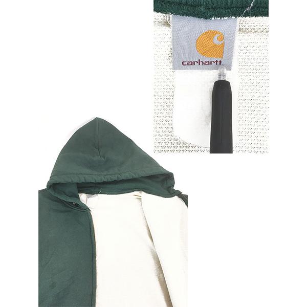 古着 90s- Carhartt 裏地 メッシュ ワンポイント 刺しゅう スウェット ジップ パーカー グリーン XL位 古着 90s- Carhartt 裏地 メッシュ ワンポイント 刺しゅう スウェット