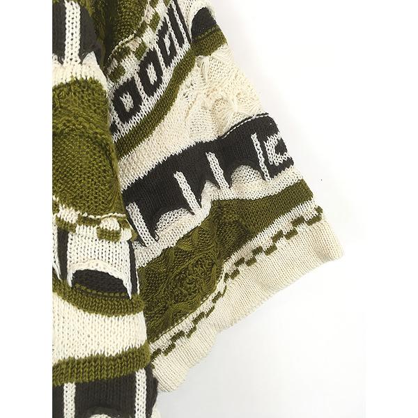 古着 COOGI 「COOGI」 文字入り 3D ランダム ボーダー コットン アクリル 半袖 ニット セーター 3XL 古着 COOGI 「COOGI」 文字入り 3D ランダム ボーダー コットン