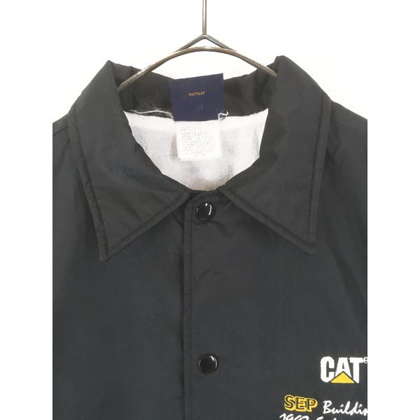 古着 90s USA製 CAT キャタピラー 重機 企業 刺しゅう ブラック コーチ