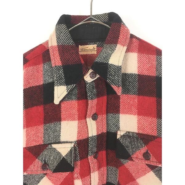 古着 40s Towncraft マチ付 ロングポイント襟 ブロック チェック