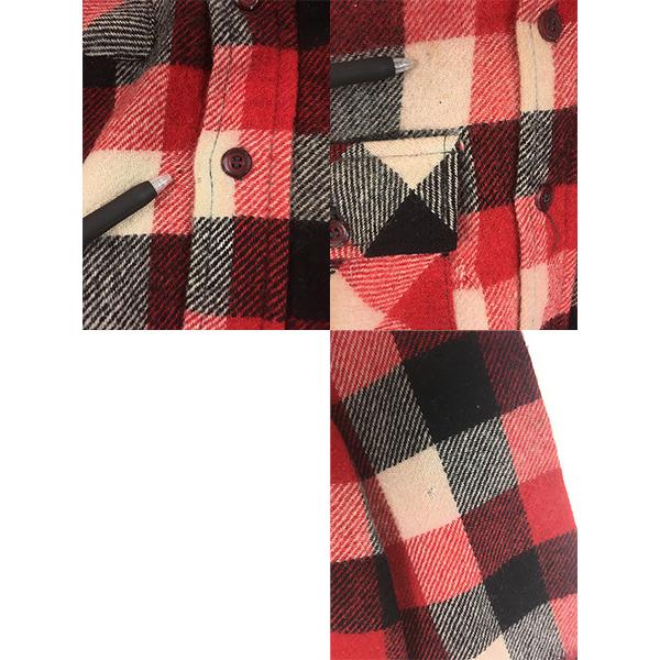 古着 40s Towncraft マチ付 ロングポイント襟 ブロック チェック ヘビー ウール シャツ XL位 古着 40s Towncraft マチ付 ロングポイント襟 ブロック チェック