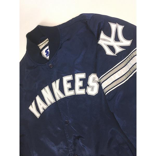 古着 90s- STARTER MLB NY Yankees ヤンキース パデッド 光沢 サテン スタジャン ジャケット L_4