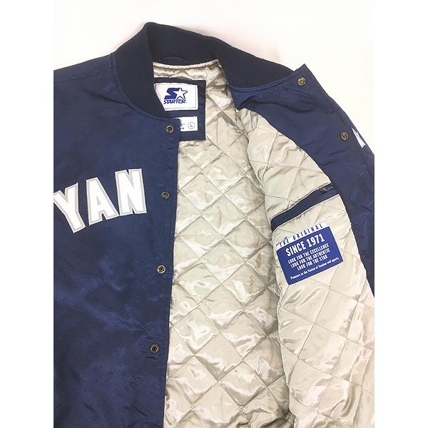 80s 90s STARTER YANKEES サテン スタジャン L 古着 90s- STARTER MLB NY Yankees ヤンキース パデッド 光沢 サテン