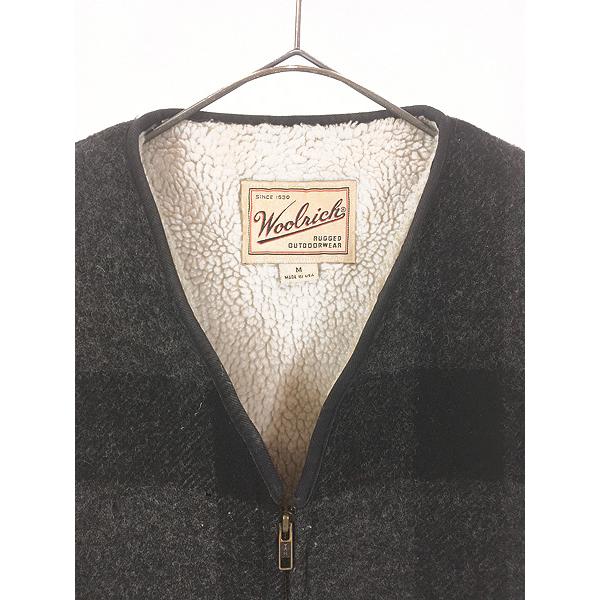 古着 90s USA製 WoolRich ボア フリース ライナー ブラック × グレー
