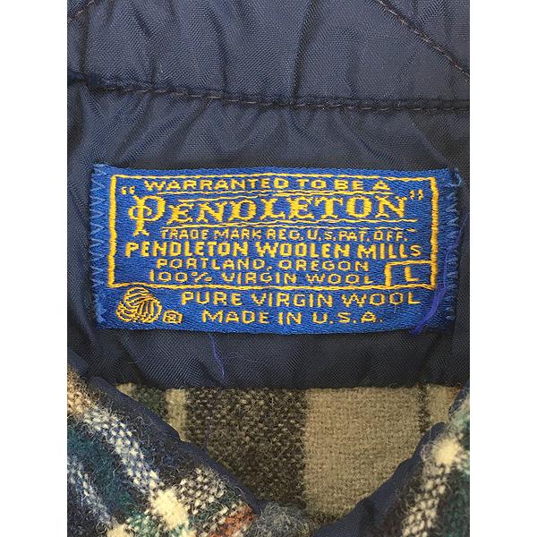 古着 80s USA製 Pendleton ブルー チェック ウォッシャブル ウール