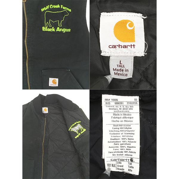 古着 00s Carhartt BLK ブラック ダック 首リブ パデット ベスト L