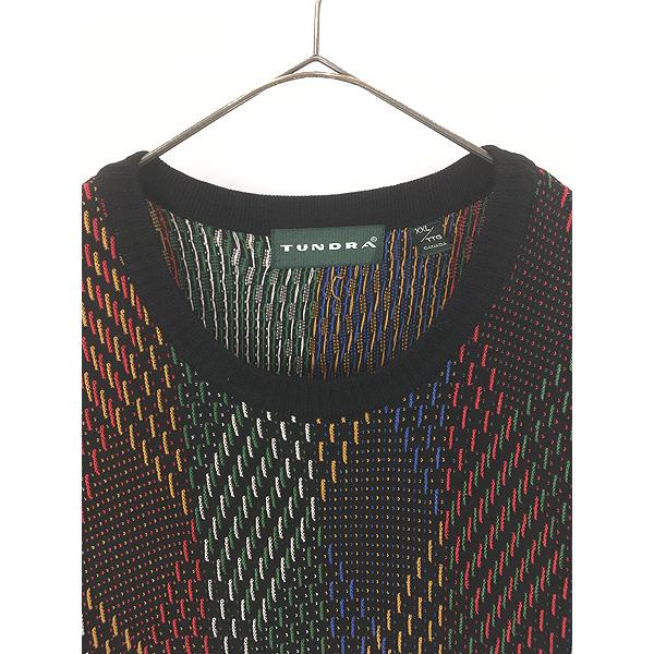 古着 90s Canada製 TUNDRA カラフル ダイヤ アート コットン ニット