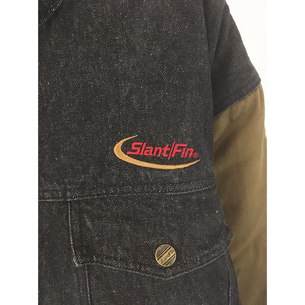 古着 90s Slant/Fin ブラック×カーキ デニム ハイネック パデット