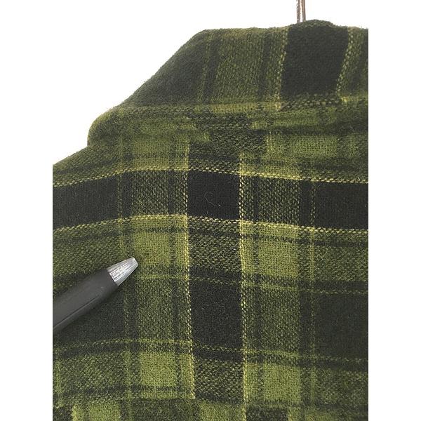 古着 70s Golden Line オリーブ × ブラック チェック ウール ボックス シャツ M 古着 70s Golden Line オリーブ × ブラック チェック ウール ボックス