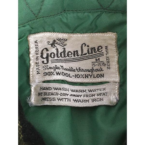 古着 70s Golden Line オリーブ × ブラック チェック ウール ボックス
