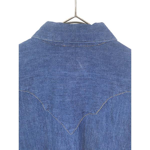 古着 90s USA製 Rockmount ダイアゴナルポケット 濃紺 ブルー デニム