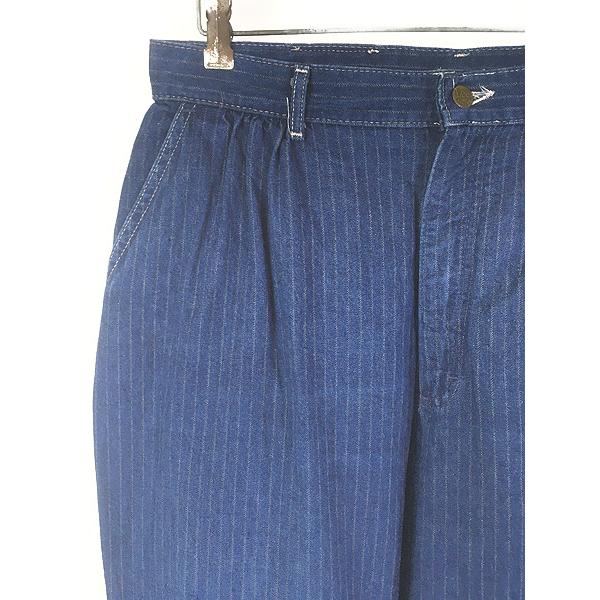 古着 90s USA製 Lee ブルー ストライプ デニム タック パンツ ジーンズ