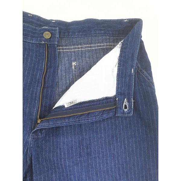 古着 90s USA製 Lee ブルー ストライプ デニム タック パンツ ジーンズ