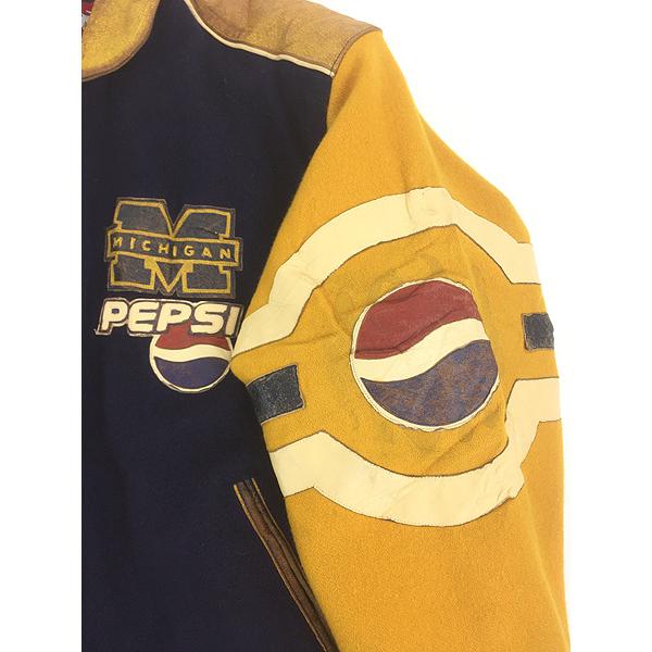 古着 90s JH Design Michigan×PEPSI 本革 レザー × メルトン ウール