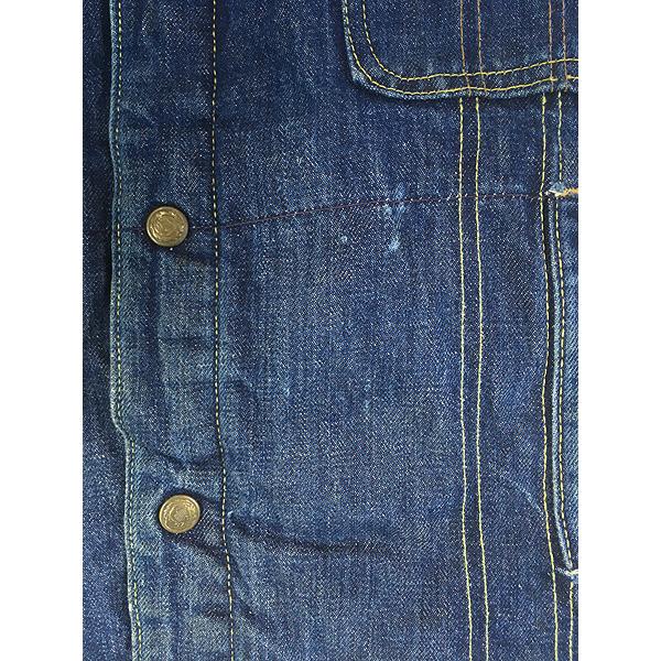 古着 70s KEY Imperial 混合ステッチ ハンド ポケット付 濃紺 デニム ボア トラッカー ジャケット Gジャン 48 古着 70s KEY Imperial 混合ステッチ ハンド ポケット付 濃紺 デニム