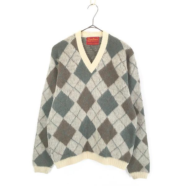 60’s Jantzen ジャンセン アーガイルセーター　M 古着 60s USA製 Jantzen アーガイル チェック Vネック シャギー モヘア