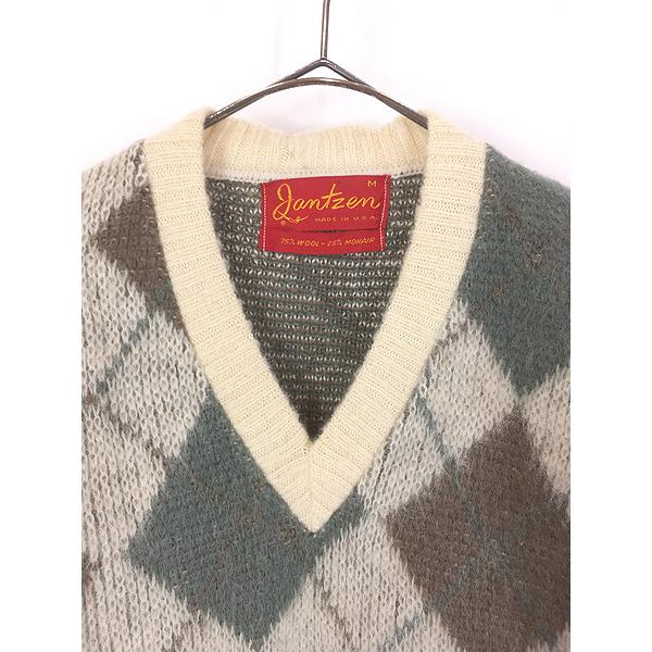 古着 60s USA製 Jantzen アーガイル チェック Vネック シャギー モヘア