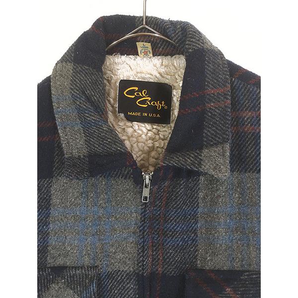 古着 80s USA製 Cal Craft ブルー チェック ボア ライナー フルジップ