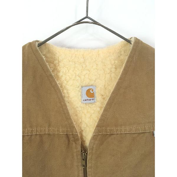 古着 80s USA製 Carhartt 裏ボア オールド ブラウン ダック Vネック