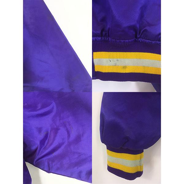 古着 80s USA製 STARTER NFL Minnesota Vikings バイキングス 光沢 サテン スタジャン ジャケット L_2