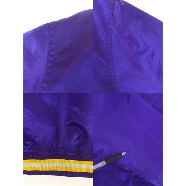 古着 80s USA製 STARTER NFL Minnesota Vikings バイキングス 光沢 サテン スタジャン ジャケット L_5