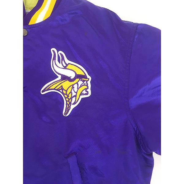 古着 80s USA製 STARTER NFL Minnesota Vikings バイキングス 光沢 サテン スタジャン ジャケット L_6