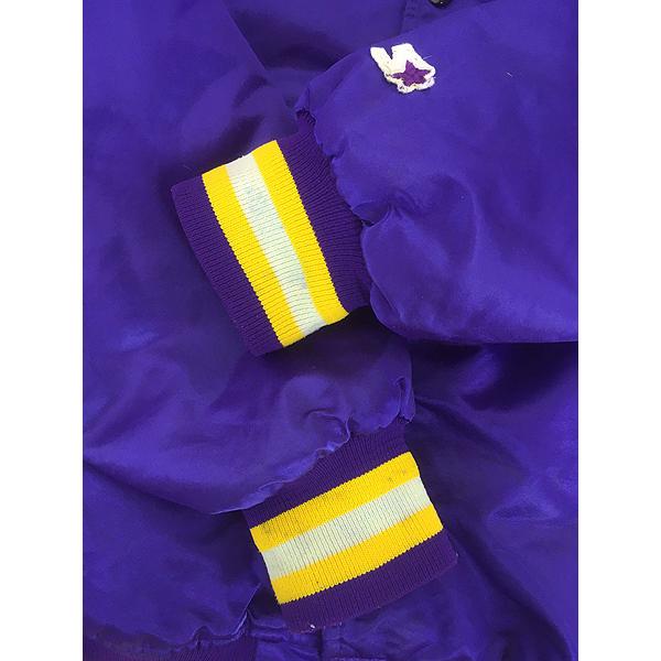 古着 80s USA製 STARTER NFL Minnesota Vikings バイキングス 光沢 サテン スタジャン ジャケット L_7