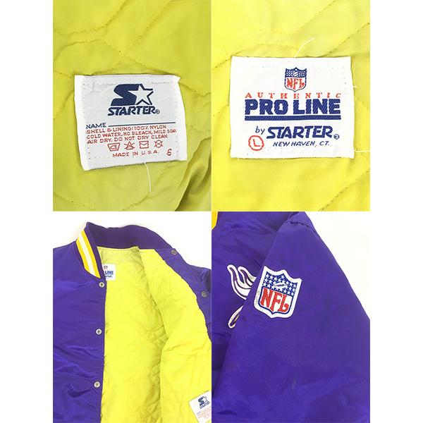 古着 80s USA製 STARTER NFL Minnesota Vikings バイキングス 光沢 サテン スタジャン ジャケット L_8