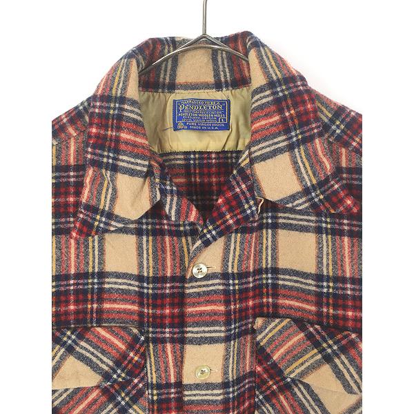 古着 70s USA製 Pendleton ベージュ タータン チェック 開襟 ボックス
