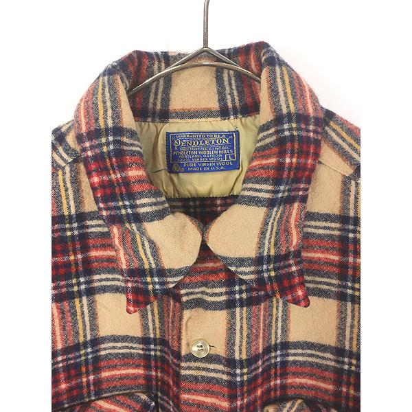 古着 70s USA製 Pendleton ベージュ タータン チェック 開襟 ボックス