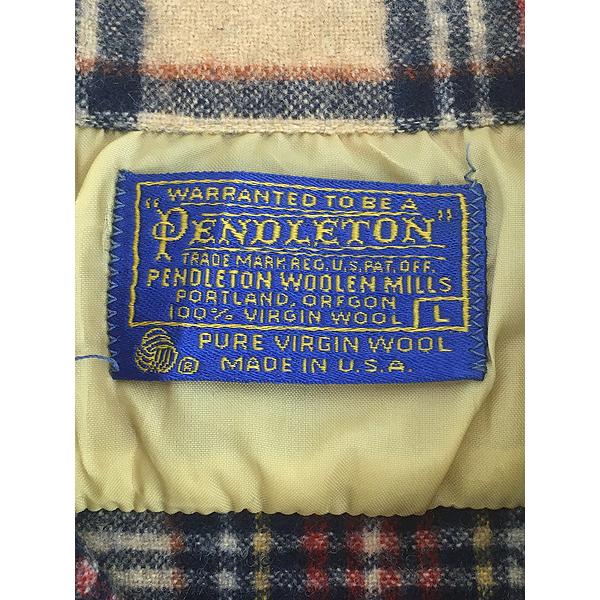 古着 70s USA製 Pendleton ベージュ タータン チェック 開襟 ボックス
