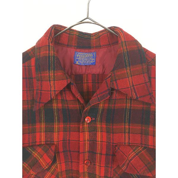 古着 70s USA製 Pendleton レッド チェック 開襟 ボックス ウール