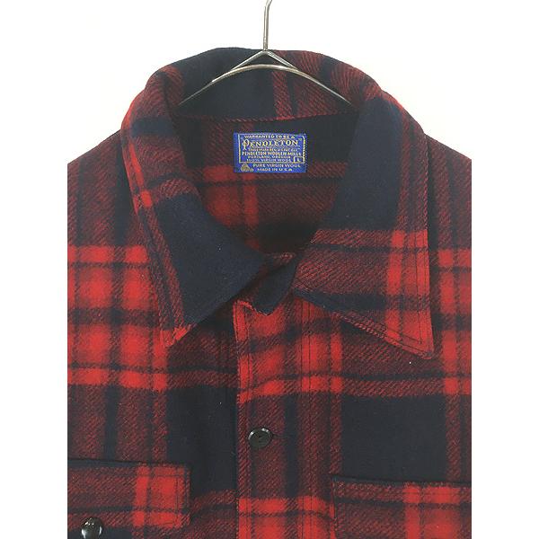 古着 70s USA製 Pendleton レッド × ネイビー チェック メルトン 