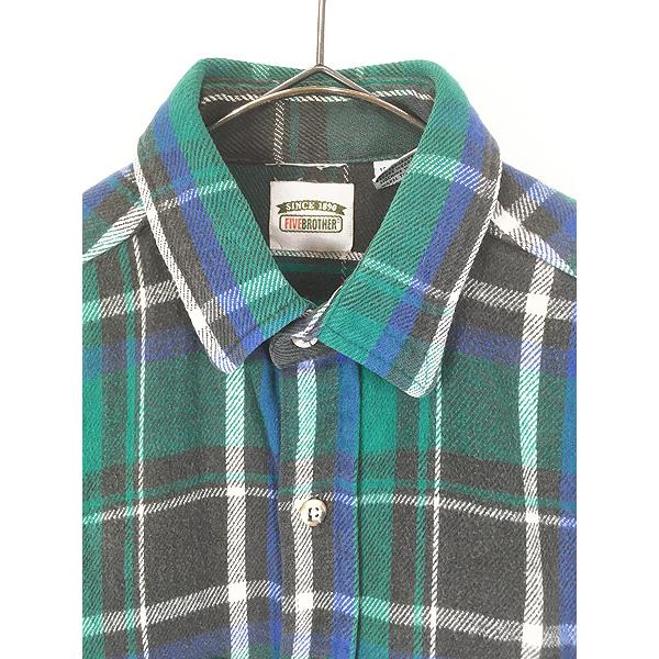 古着 90s FIVE BROTHER グリーン チェック ヘビー フランネル シャツ