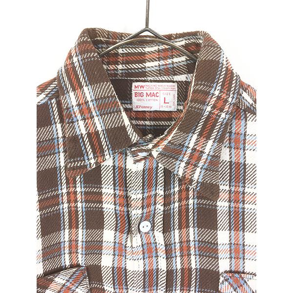 70s ビッグマック ビンテージ ヘビネル XL オレンジ チェック 6950 70s ビッグマック ヴィンテージ ネルシャツ 赤紺黄 ヘビーフランネル