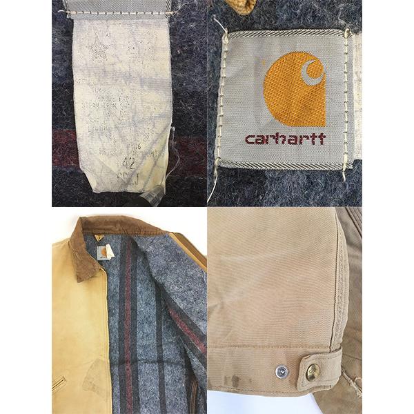 古着 80s USA製 Carhartt 裏地 ストライプ ブランケット ブラウン